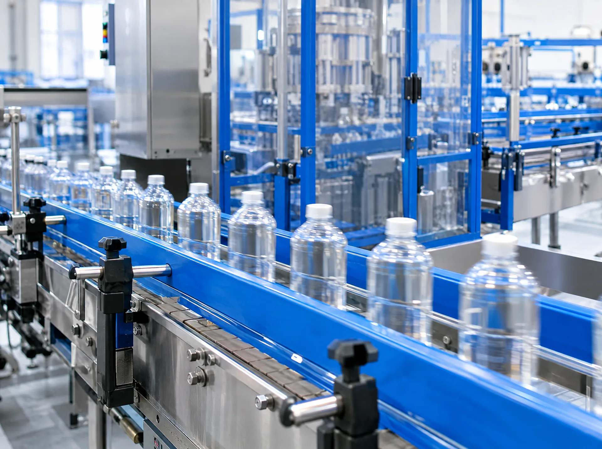Bottled products on a high-speed packaging line