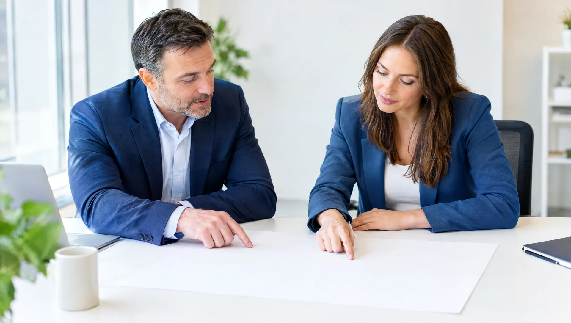 Two colleagues reviewing a capability plan at a table