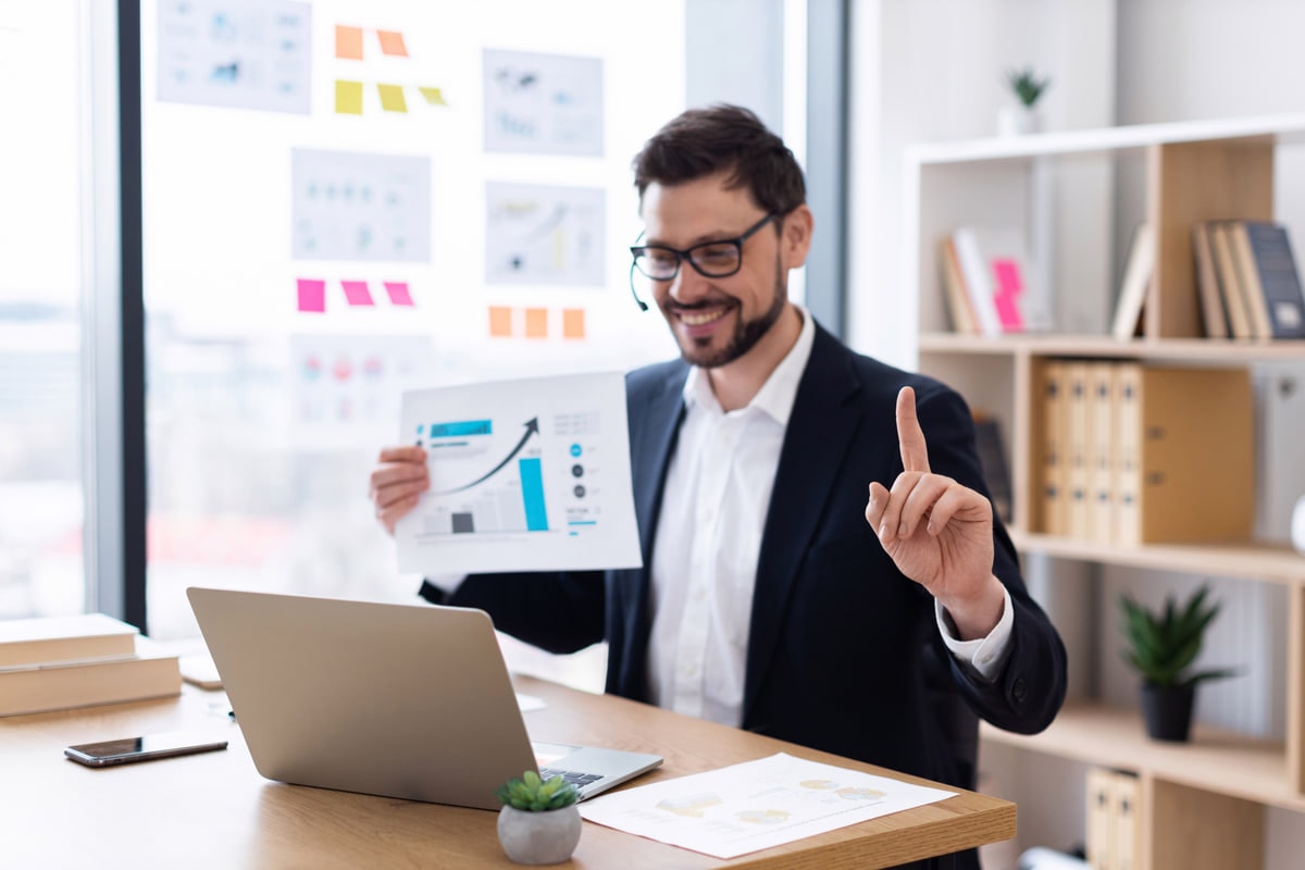 Procurement professional presenting performance charts