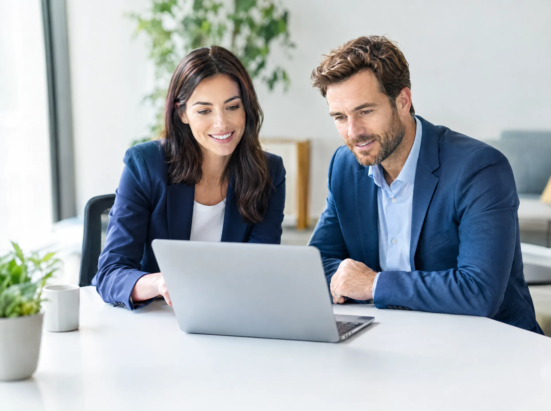 Two colleagues working together at a laptop