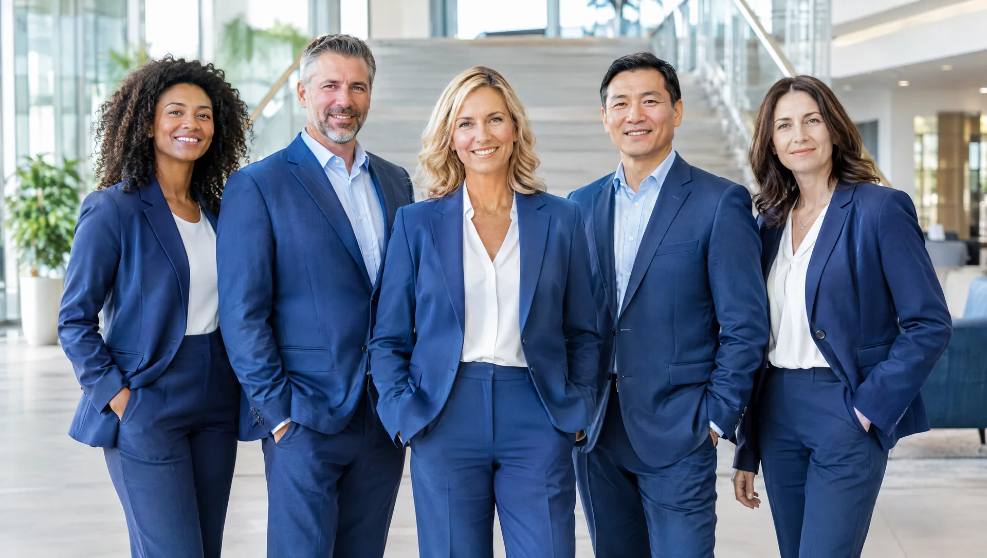 Team of professionals standing together in an office